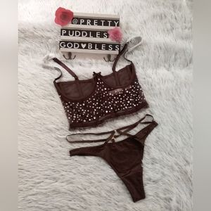 💎 2pc VS Dream Angels Open Cup Shimmer Bra & So Obsessed Strappy Thong Set 💎
